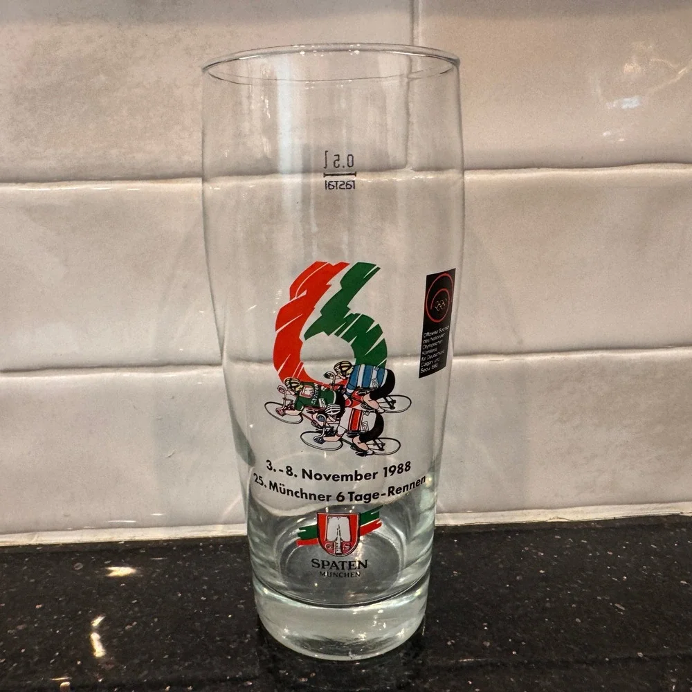 Vintage 1988 Spaten Munchen 6 Tage-Rennen Cycling Beer Glass Rastal 0.5L Olympic